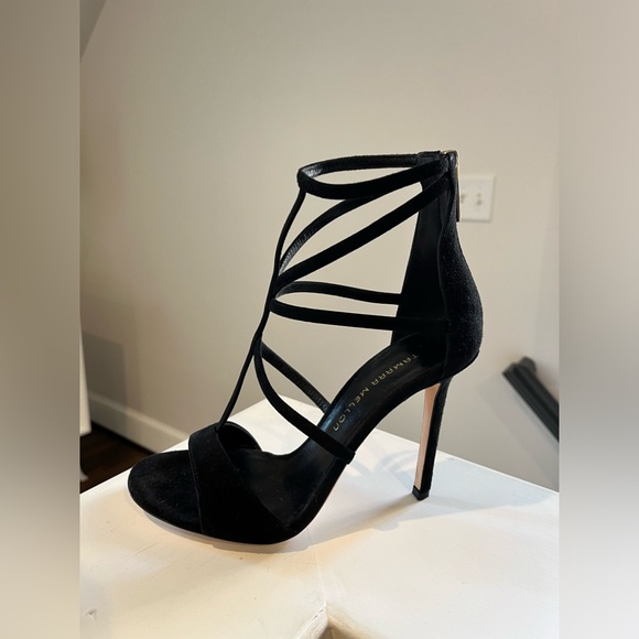 TAMARA MELLON LOVE BLACK SUEDE STRAPPY HEELS- SIZE 37.5 (US 7- 7 1/2) - Picture 3 of 7